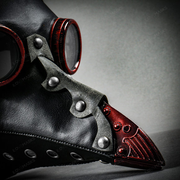 Steampunk Full Face Plague Doctor Mask - Black Red - Picture 9 of 10